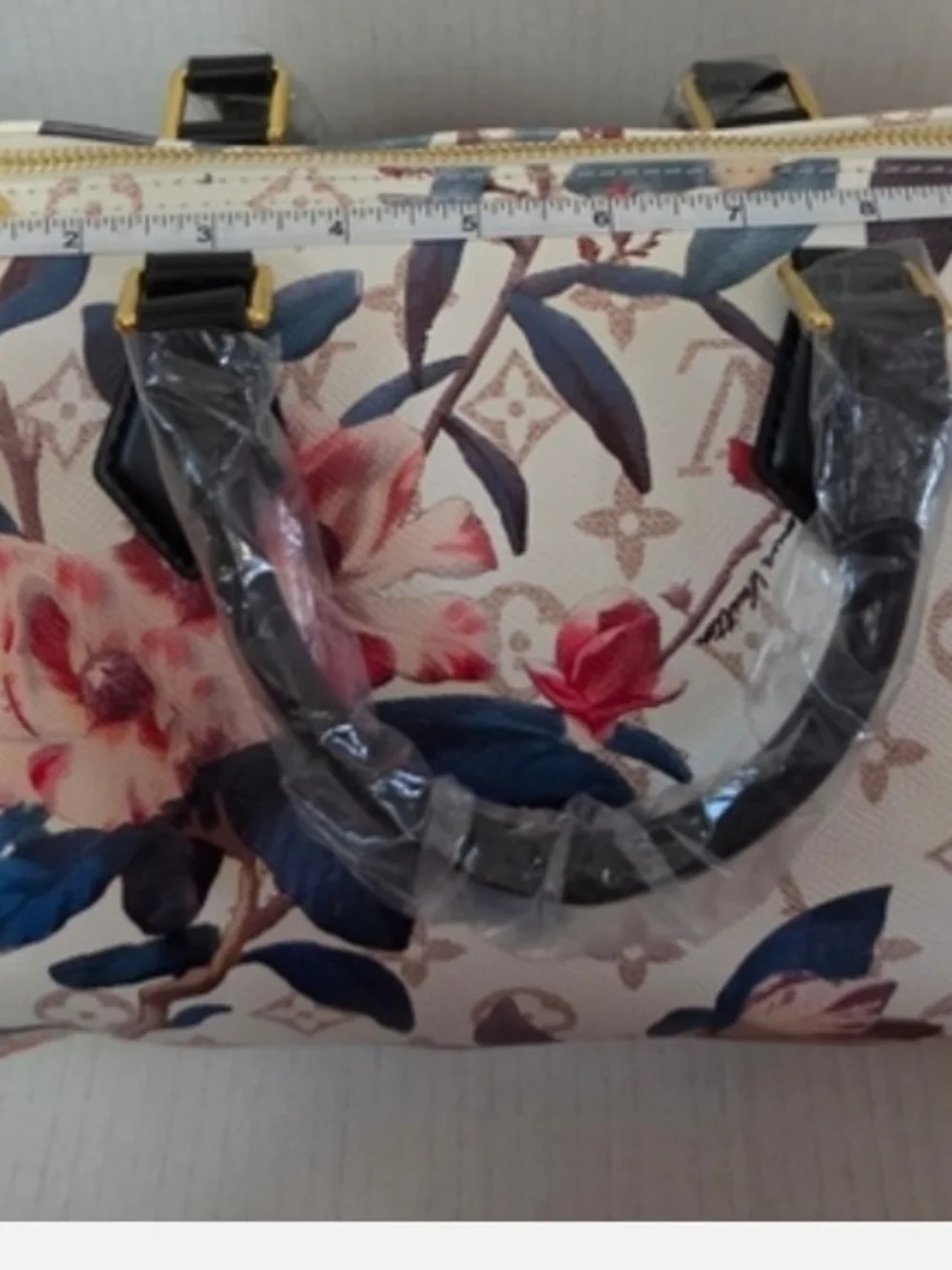Floral Monogram Satchel - White, Blue & Pink